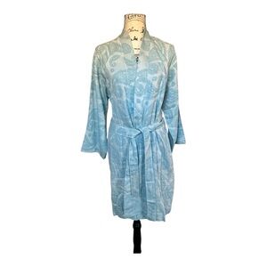 Begonville Women's 100% Cotton Light Blue Paisley Kimono Robe Comfort Luxury S/M